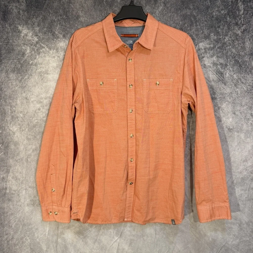 north face long sleeve button down shirt Montgomery Orange L Denim Style Pockets